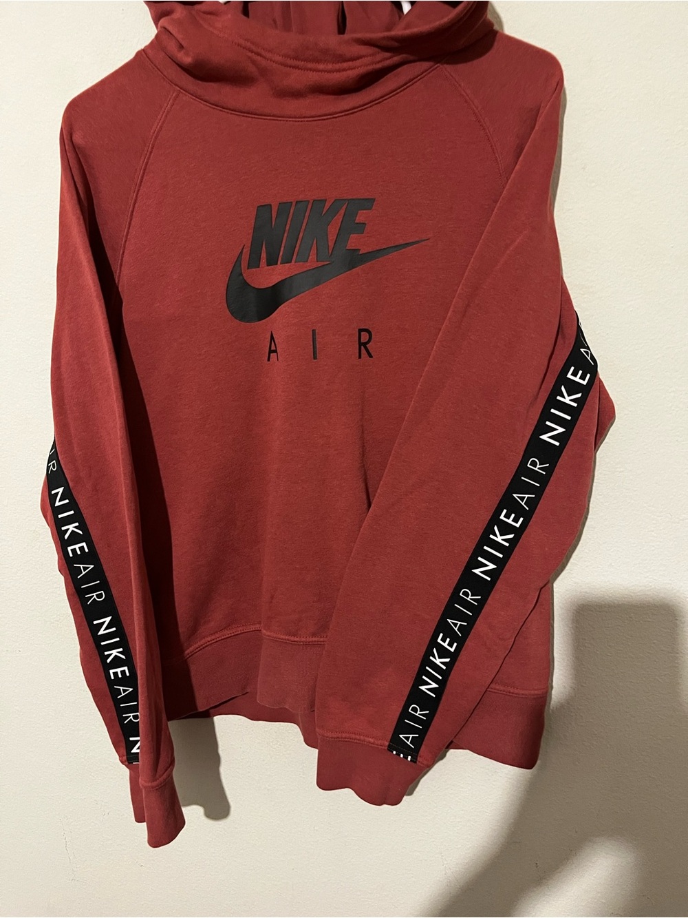 Nike Women's Rust Red Cowl Neck Sweatshirt/Hoodie with Black Logo